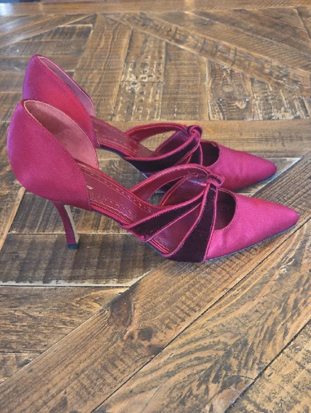 Brooks Brothers Burgundy Pointed-Toe Velvet D'Orsay Pumps with Knot Detail 9